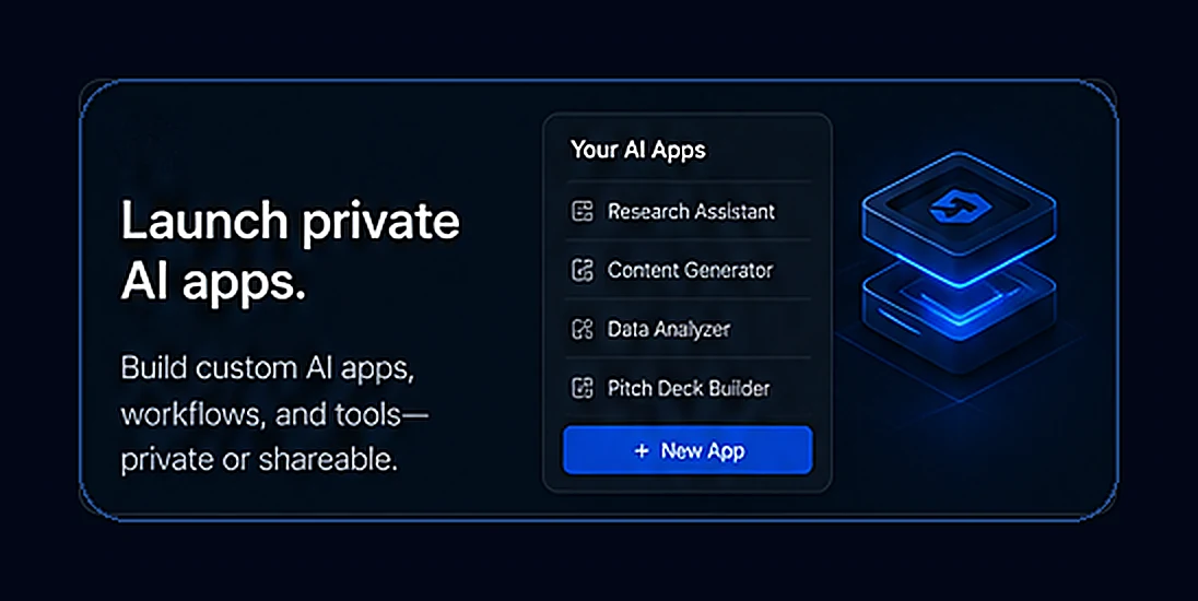List of private AI apps: research assistant, content generator, data analyzer, pitch deck builder